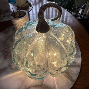 Elegant Glass Pumpkin Lantern with Silver Handle